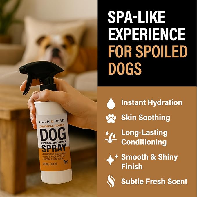 Dog Perfume Spray – Deodorizing Coat Spray for Dogs That Hydrates & Enhances Shine – Dog Cologne & Leave-in Conditioner – Oatmeal Honey 8oz