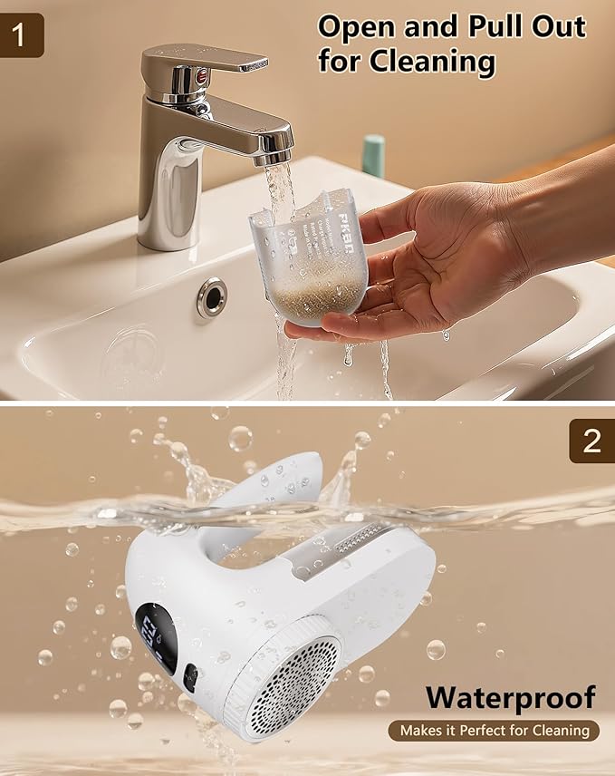 IPX6 Waterproof Washable Electric Fabric Shaver and Lint Remover, Rechargeable Sweater Defuzzer with 3 Free Extra Blades, Quickly and Effectively Remove Fluff, Fuzz, Bobbles for Clothes, White