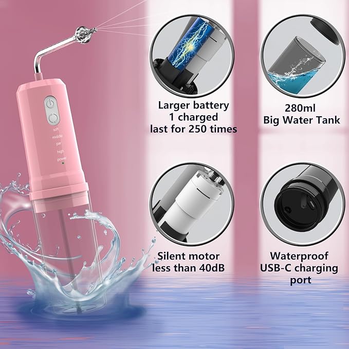 Ear Wax Removal, 2 in 1 Electric Ear Cleaning Kit with 4 Pressure Modes, Portable Water Powered Ear Cleaner with Basin and Nasal Nozzles, Ear Irrigation Flushing System for Adults and Kids, Pink