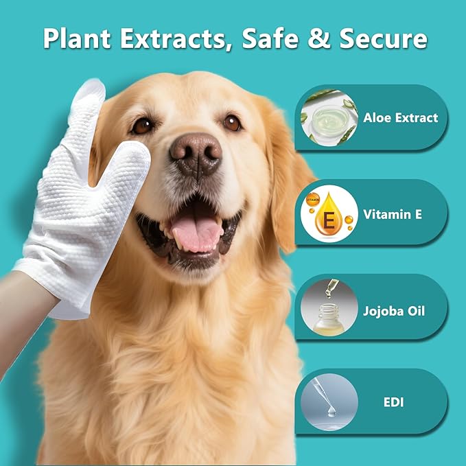 24PCS Unscented Extra Thick Pet Glove Wipes for Dogs & Cats, Dog Cat Washing Cleaning Gloves, Dog Grooming Bath Gloves for Daily Care and Traveling, Rinse Free