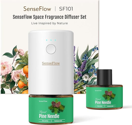 SF101 Waterless Ultrasonic Essential Oil Diffuser–100% Plant-Based,120-Day Natural Air Freshener & Aromatherapy Diffuser for Home,Hotel,Studio–Covers up to 100㎡-Pine Needle