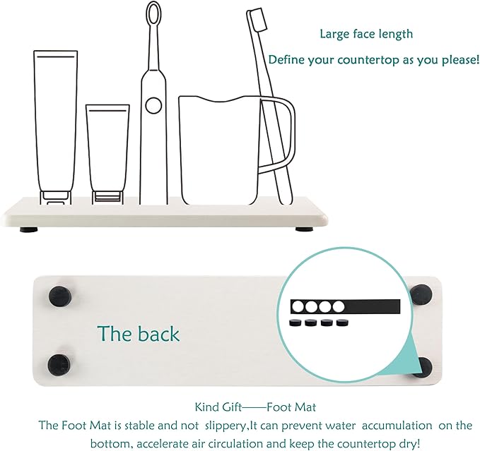 2 Pcs Water Absorbing Stone Trays, Kitchen/Bathroom Sink Soap Dish, Diatomite Tray Used for Hand Soap & Cosmetic Bottles in The Modern Home, 3.15" W x 11.8" L, White