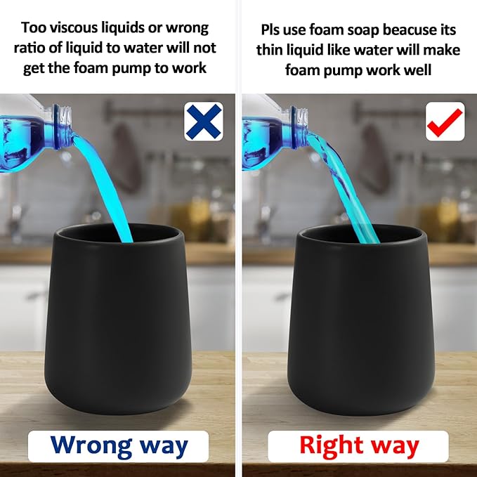 Soap Foaming Dispenser Ceramic with Easy-to-Press Pump Hand Foam Dispenser for Shampoo Bathroom Kitchen 12 oz 2pcs