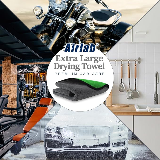 Airlab Microfiber Towels for Cars Wash Drying Thick Plush Cleaning Cloth Auto Detailing Super Absorbent for Interior & Exterior Lint Free, Streak Free, 35 x 24 Inch, 500 GSM, Pack of 2, Grey-Green