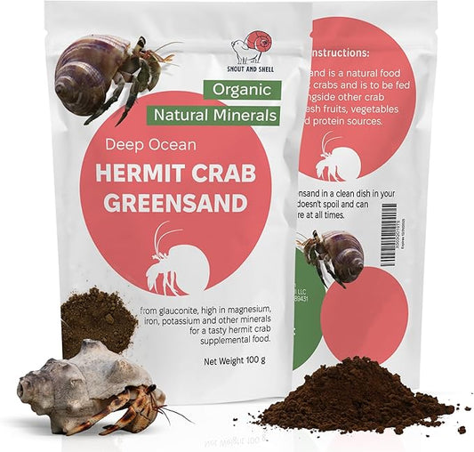Hermit Crab Greensand Supplement – Calcium and Trace Mineral Molting Support – Non-GMO, Auto Feeder Friendly, Inert Powder Formula – Natural, USA-Sourced Nutrients – Compatible with All Crabitats