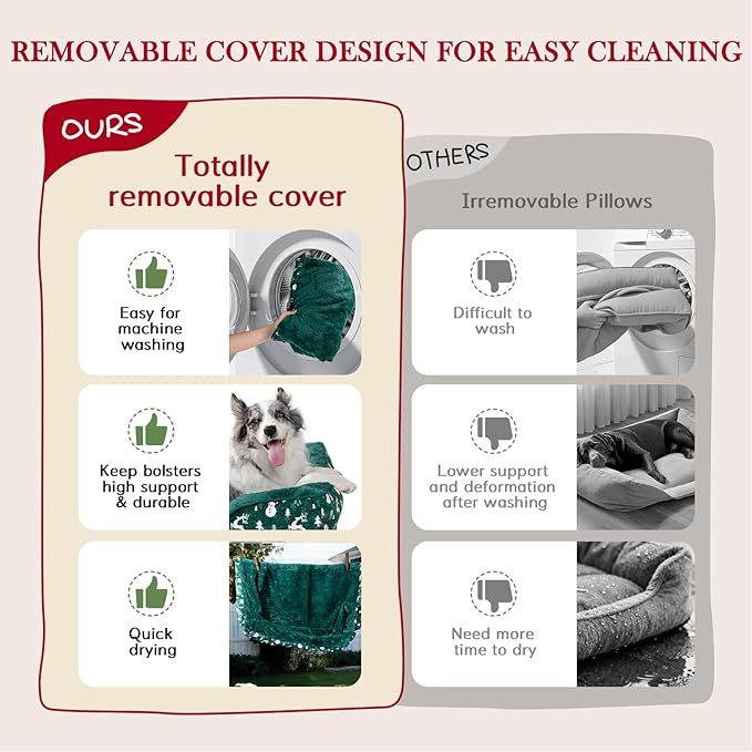 Comfort Expression Orthopedic Dog Bed for Extra Large Dogs 42x30 Inch, Waterproof Egg Crate Foam XL Pet Bed with Removable Bolsters, Dog Couch with Washable Cover & Non-Slip Bottom, Christmas Green