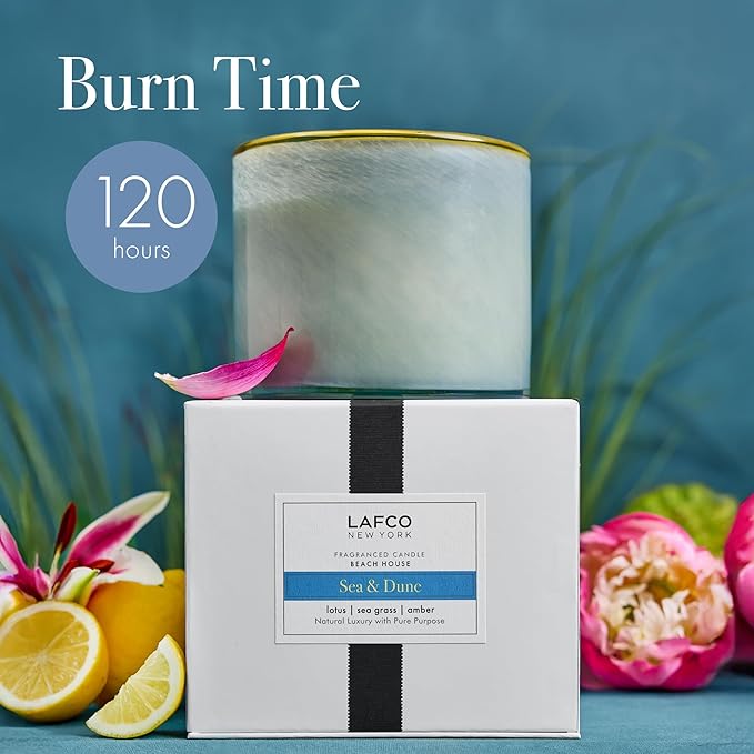 LAFCO New York 3-Wick Candle, Sea & Dune - 30 oz - 120-Hour Burn Time - Reusable, Hand Blown Glass Vessel - Made in The USA