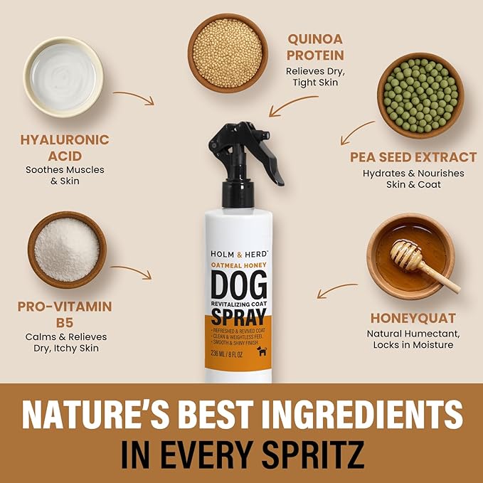 Dog Perfume Spray – Deodorizing Coat Spray for Dogs That Hydrates & Enhances Shine – Dog Cologne & Leave-in Conditioner – Oatmeal Honey 8oz