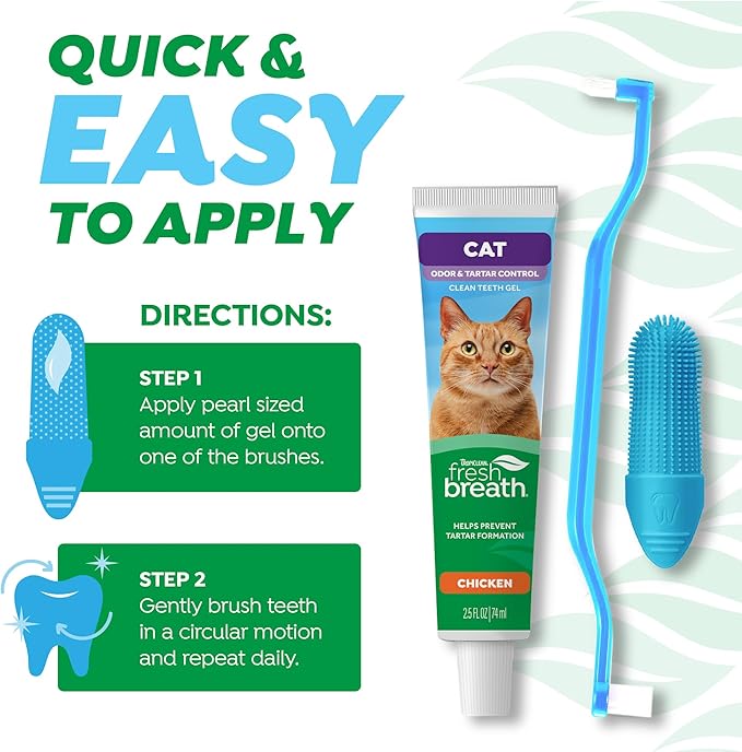 TropiClean Fresh Breath Cat Toothbrush and Toothpaste Kit, Cat Teeth Cleaning & Breath Freshener Solution, Complete Dental Care