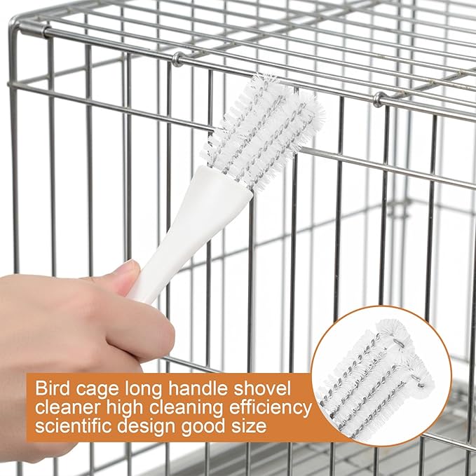 2Pcs Bird Cage Cleaner with Handle & Shovel Birds Cages Cleaners with Front and Back Brush 2-in-1 Bird Cage Cleaner Brush Scoop Durable Cages Cleaning Tool for Kennel Parrot Perch Cleaning