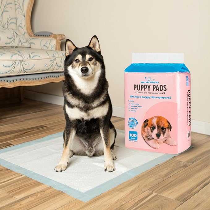 Best Pet Supplies Puppy Pads - Disposable, Dog Training Potty , Super Absorbent Baby Pink Puppy Pee Pads for Dogs (100 Count).
