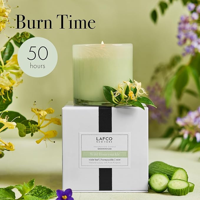 LAFCO New York Classic Candle, Wild Honeysuckle - 6.5 oz - 50-Hour Burn Time - Reusable, Hand Blown Glass Vessel - Made in The USA