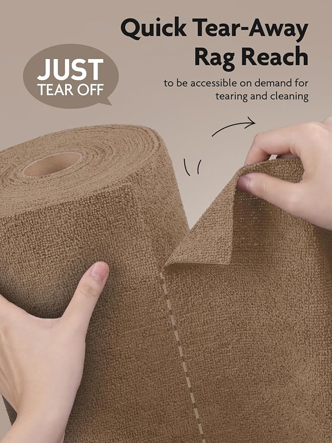 Fantasticlean Microfiber Cleaning Cloth Roll -75 Pack, Tear Away Microfiber Towels, 12" x 12", Reusable, Washable, Scratch Free, Ultra Absorbent for Car, Home Supplies (TAN)