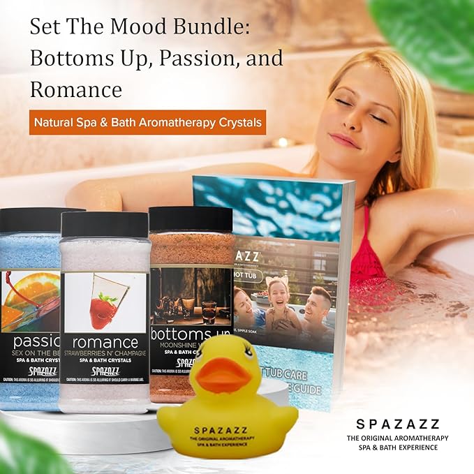 Romantic Couples Spa Gift Set – Spazazz Aromatherapy Bath Salts 3-Pack (17oz Each) – Passion, Romance & Bottoms Up – Sensual Bath & Hot Tub Soak for Valentine’s or Anniversary