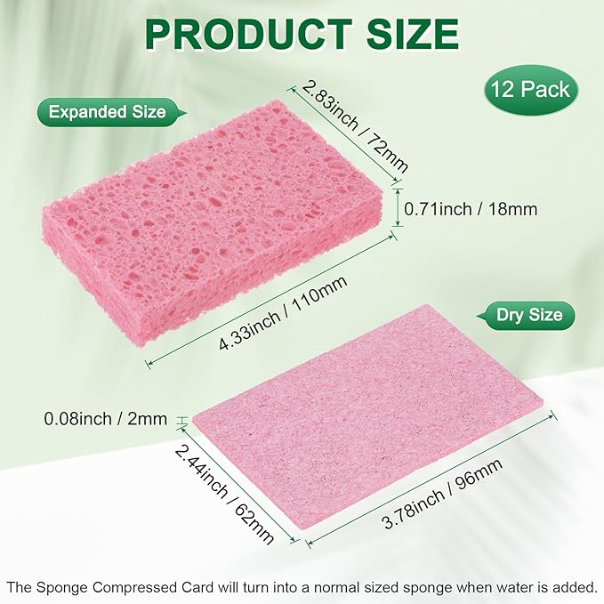 12-Pack Kitchen Sponges, Condense Eco Cellulose Non-Scratch Scrub Heavy Sponge for Kitchen/Household/Bathroom, Clean Tough Messes Dish Scrubber [Pink]