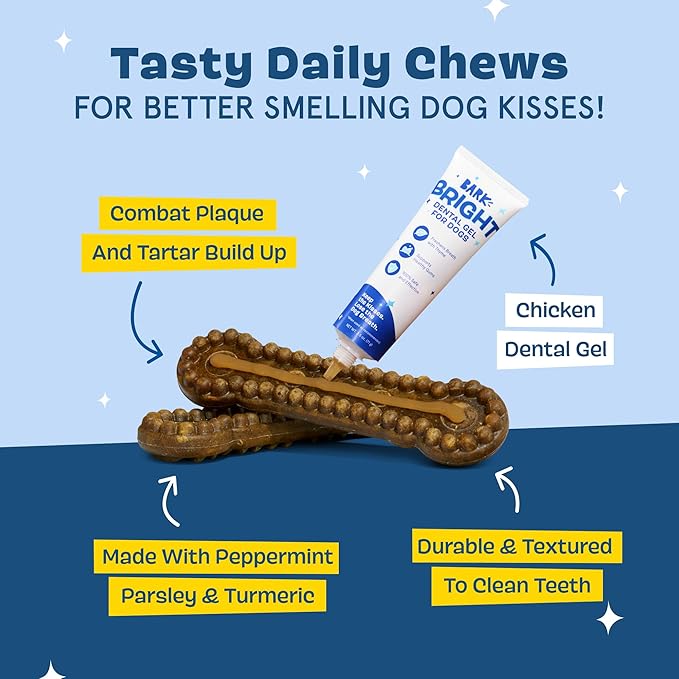 Barkbox Bright Durable Dog Dental Kit for Tough Chewers, 15 Chew Sticks & Toothpaste - Large Breeds