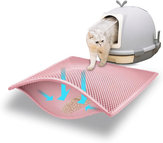 Pieviev Cat Litter Mat Double Layer Waterproof Urine Proof Trapping Mat 1 Pack (Pink, 24x15 Inch (Pack of 1))