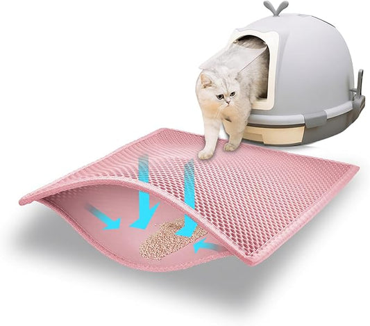 Pieviev Cat Litter Mat Double Layer Waterproof Urine Proof Trapping Mat 1 Pack (Pink, 24x15 Inch (Pack of 1))