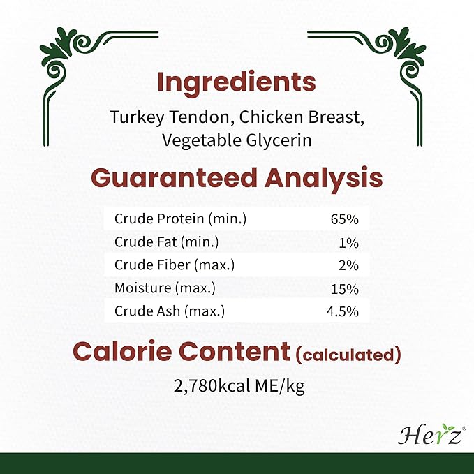 Herz Turkey Tendons for Dogs, Duo-Protein, Hypoallergenic Puppy Treats, USA-Sourced, Rawhide Free, Long Lasting Chews, Turkey Tendon & Chicken, Healthy Dog Treats for All Dogs, Strips, 3 oz Pack