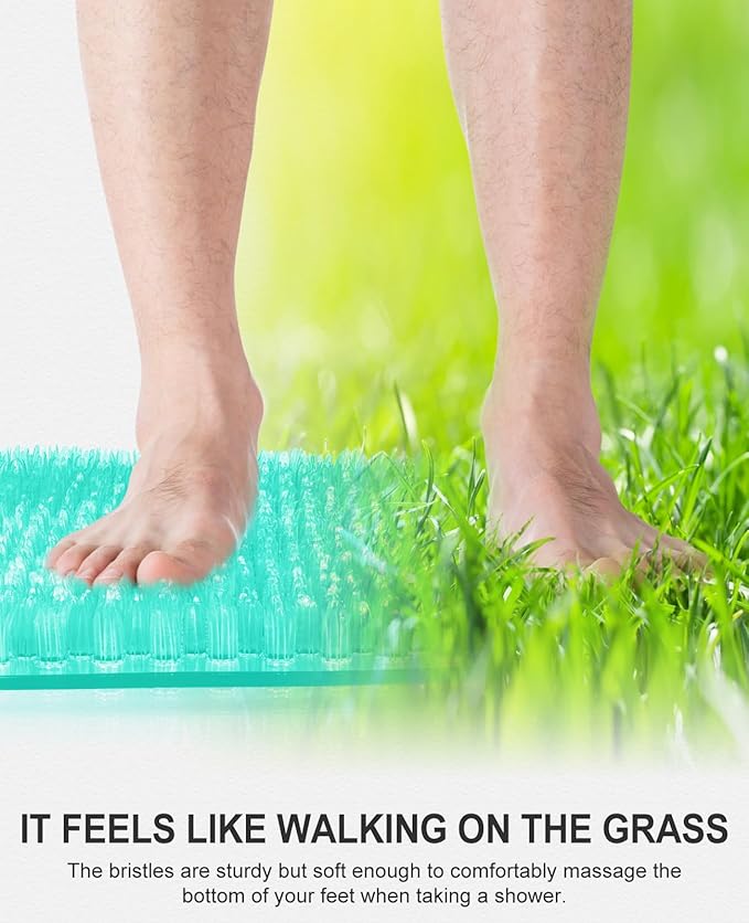 OTHWAY Non Slip Grassy Bathtub Mat : 25.6X13.4 inches Sturdy But Soft Bath Mat_Quick Drain Shower Floor Mat with Soft Bristles for Scrubbing Feet (Clear Green)