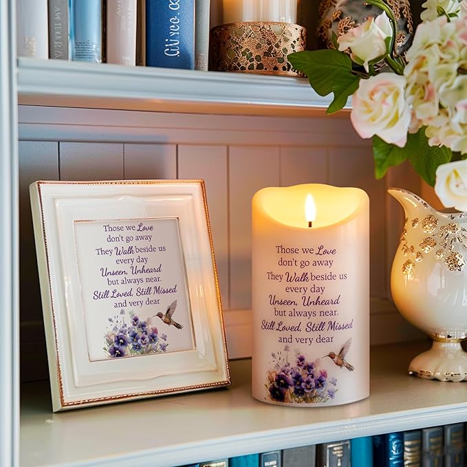 Hummingbird Flameless Memorial Candle, Real Wax LED Light with Remote for Loss of Loved One, Mother, Father - Remembrance Gift (4" x 7")
