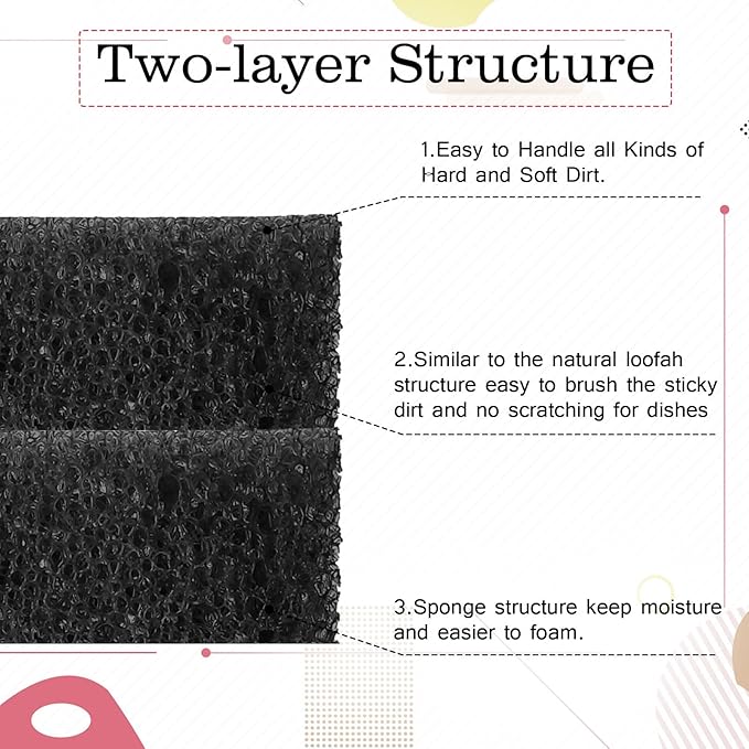 3 Pcs Dual Sided Scrub Sponge Multi Functional Cute Temperature Sensitive Non Scratch Dish Sponge for Washing Dishes Kitchen Bathroom (Flower,Black)