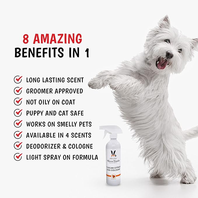 Warren London Wet Kiss Dog Cologne Spray – Tuscan Citrus | Long-Lasting Odor Eliminator & Coat Freshener for Dogs & Cats | 16 oz