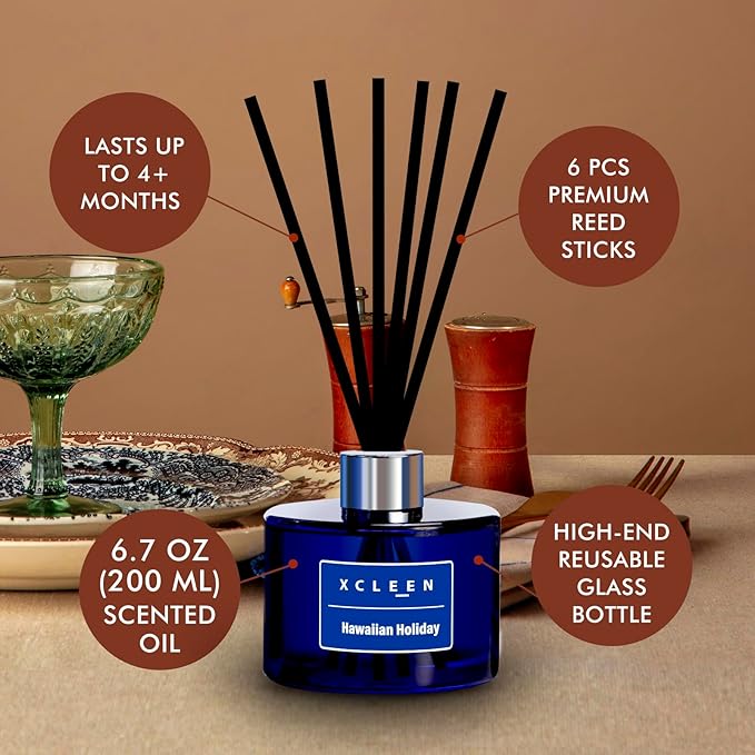 Reed Diffuser Set, 6.7 Oz Hawaiian Holiday Scented Reed Diffuser, Home Fragrance Oil Diffuser with Sticks, Great Air Fresheners for Bathroom