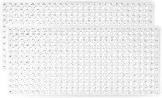 GORILLA GRIP Patented Bath Tub Shower Mat, 2 Pack, Machine Washable Bathtub Floor Liner Mats, Suction Cups and Drain Holes to Keep Tubs Clean, Soft on Feet, Bathroom Essentials, 35x16 Inch, Clear