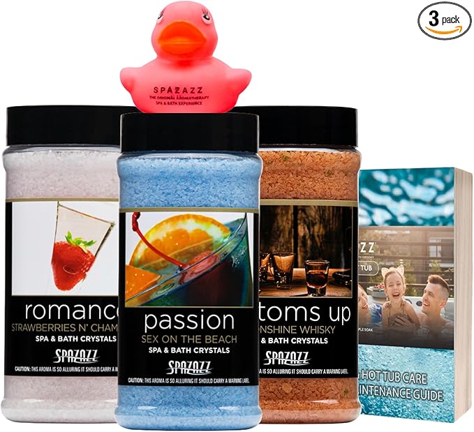 Romantic Couples Spa Gift Set – Spazazz Aromatherapy Bath Salts 3-Pack (17oz Each) – Passion, Romance & Bottoms Up – Sensual Bath & Hot Tub Soak for Valentine’s or Anniversary