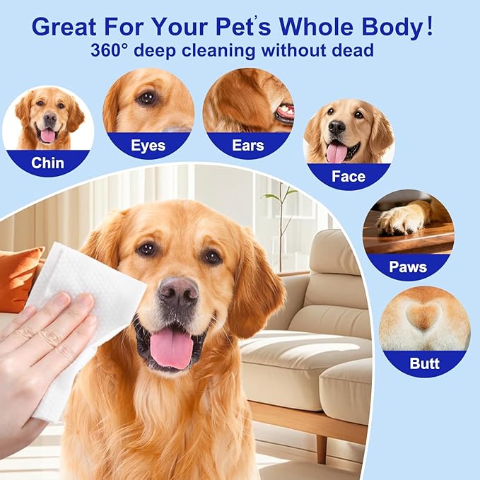 MIOSSZI Pet Cleaning Deodorizing Wipes for Dogs & Cats Pet No-Rinse Grooming Wipes Hypoallergenic Disposable Pet Bathing Wipes Hydrating & Nourish Fur Dog Cleaning Wipes for Paw, Butt, Body 480 pcs