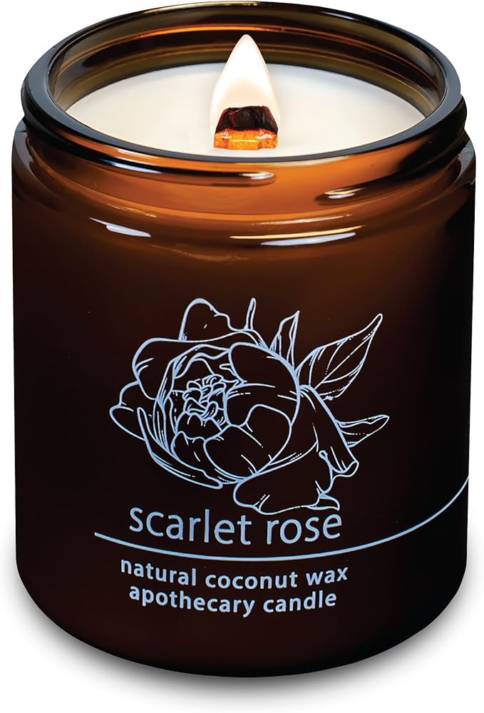 Hemlock Park Crackling Wood Wick Candle Handcrafted with Natural Coconut Wax (Standard 8 oz, Scarlet Rose)