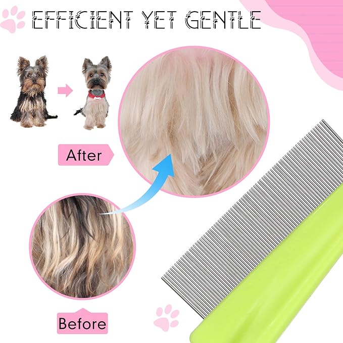 10 Pcs Flea Comb for Dogs and Cats Flea Remover Tool with Stainless Steel Metal Teeth for Detangling Grooming Kit, Pink, Blue, White and Green, 2 Sizes