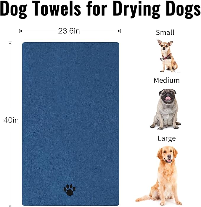 Microfiber Dog Towels for Drying Dogs, Super Absorbent and Soft Pet Grooming Towel, 40 Inch X 23.6 Inch, Perfect for Large, Medium or Small Dogs (Blue, 40"X23.6" - 1pack)