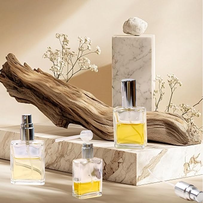 20 Pcs 15ml Clear Glass Fine Mist Atomizer Spray Bottles with 10 Funnels 10 Droppers 10 Dispensers Empty Glass Perfume Atomizer Refillable Mini Perfume Bottle for Fragrance Essential Oils