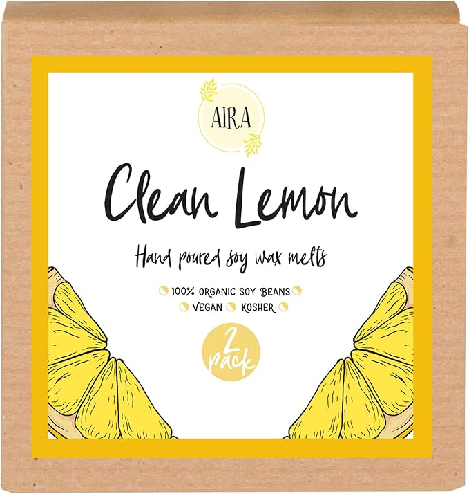 Aira Soy Wax Melt - Organic, Vegan, Kosher, Scented Soy Wax Cubes w/Essential Oil Blends - No Chemical 100% Soy Wax Melts for Electric/Tealight Melters - Hand-Poured Soy Tarts - Clean Lemon - 2 Pack