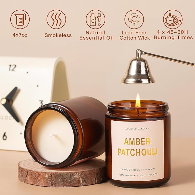 4 Pack Candles for Home Scented, 28oz Soy Candles Non Toxic, 240 Hour Long Lasting Scented Candle, Aromatherapy Candle with Lavender,Magnolia,Amber,Lemon - Candle Set Gifts for Women & Christmas