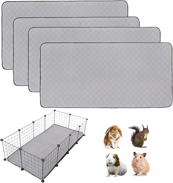 4 Pack Guinea Pig Cage Liners, 24'' X 48'' Washable Guinea Pig Pee Pads, Non Slip Reusable Super Absorbent Guinea Pig Training Mat Bedding Fleece for Small Animals Hamster Rabbit Chinchilla Rat