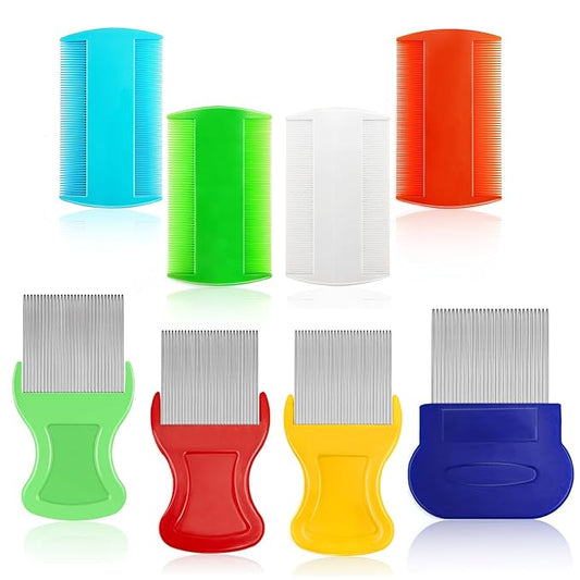 Lice Comb, 8 Pcs Flea Comb, Hair Double Sided Fine Tooth Combs, Removal Dandruff,with Metal Teeth,Stainless Steel Louse and Nit Combs for Head Lice Treatment