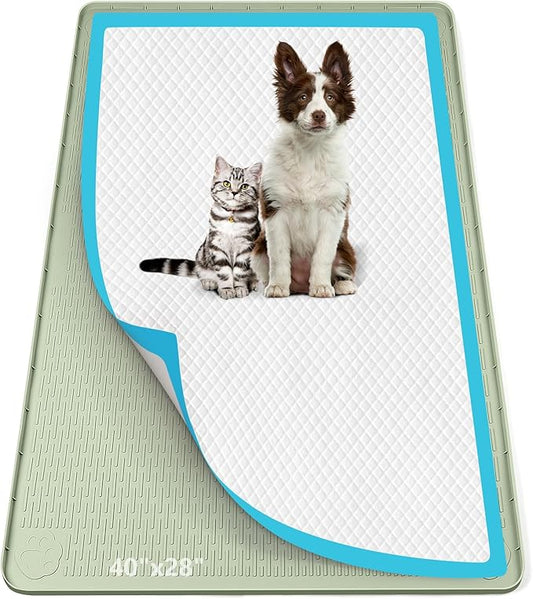 Pee Pad Holder for Dogs, 40" x 28" Silicone Pee Tray Mat Leak-Proof, High Edge, No Spill Pet Pad Holder for Puppy, Cat, Rabbit, Dog Training Pads for Home Floor Protection (Green)