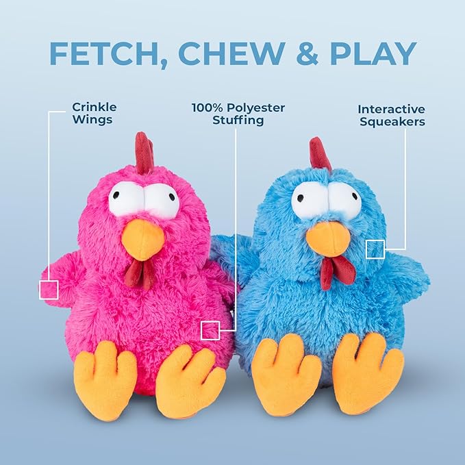 Best Pet Supplies Interactive Squeaky Dog Chew Toy, Ideal Dog Toys for Chewers, Small, Medium & Large Dogs, and Fetch Lovers - Cluck (Blue), Large