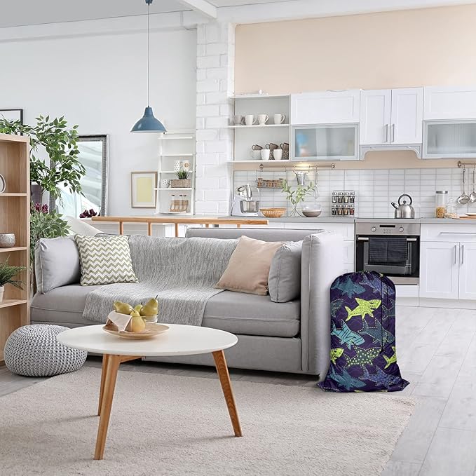 Swono Sharks Laundry Bags 28" x 40", Underwater Sea Life Pattern Versatile - Multi Use, Football Grid Oxford Cloth, Colorful