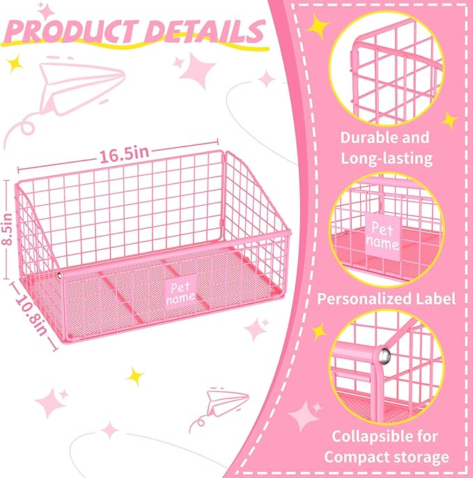 Indestructible Dog Toy basket, Medium Toy Box for Dogs,Pet Toy Bin Dog Metal Basket for Toys, Toy Storage Organizer, Living Room Area (Pink)