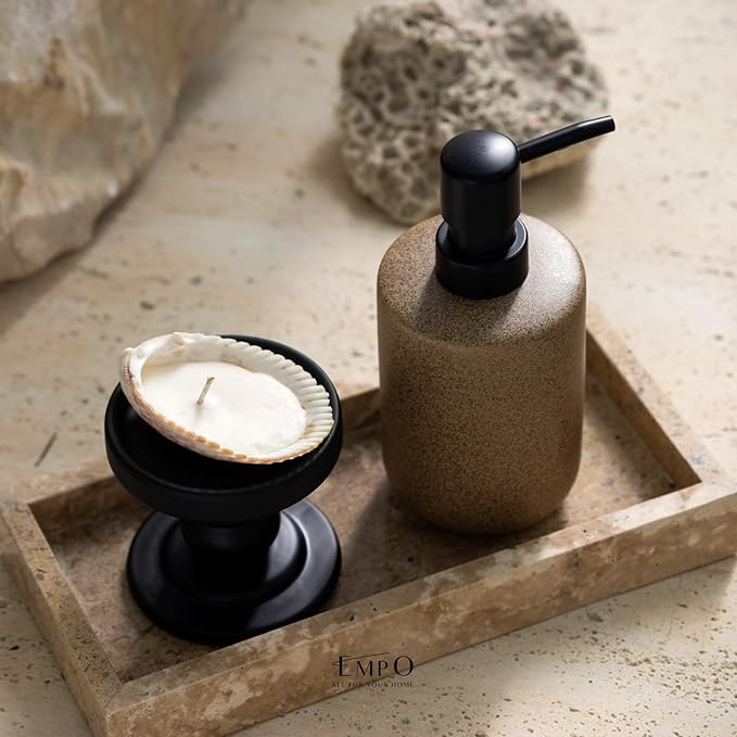 EMPO Stone-Textured Vintage Ceramic Dispenser, High-Color Rough Modern Zen Black ABS Press Bottle for Hand Soap, Shampoo, Conditioner for Bathroom and Kitchen (350ml/11.83oz)