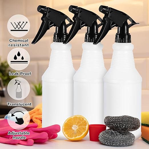 Yinder 18 Pcs 16 Oz Plastic Spray Bottle Bulk Empty Refillable Spray Bottles for Cleaning Solution Leak Proof Water Sprayer with Adjustable Nozzle Mist/Stream Mode(Black)