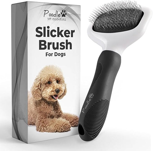 Poodle Pet Slicker Brush - For Dogs, Cats, and Rabbits - Removes Matted Fur, Knots, and Loose Hair - Suitable for Grooming Doodles and Goldendoodles with Short or Long Hair