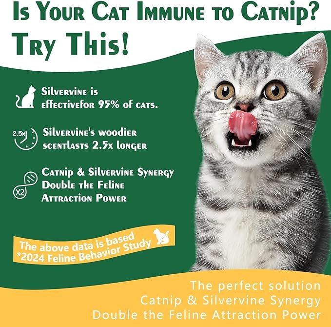 Organic Catnip & Silvervine Spray for Cats - 100% Natural Double Plant Power to Boost Play, Calm Stress & Renew Toys, Scratchers for Indoor Kittens (2 Fl Oz)