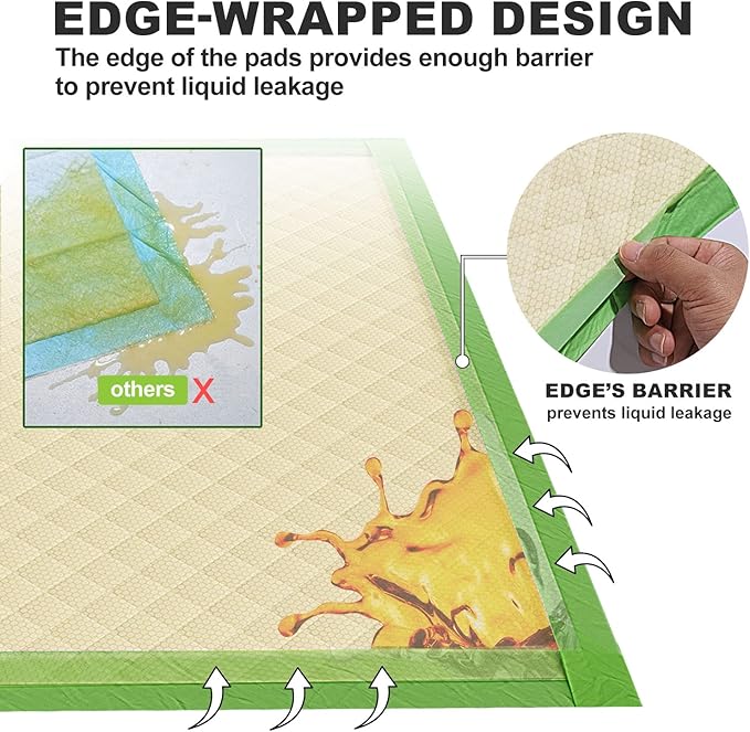 Gardner Pet Dog Pee Pads Rugular 22"x22", Thicker ECO Green Small Disposable Puppy Training Pads Super Absorbent Full Edge-Wrapping Pad for Dogs, Puppies, Doggies, Cats-(50 Count)