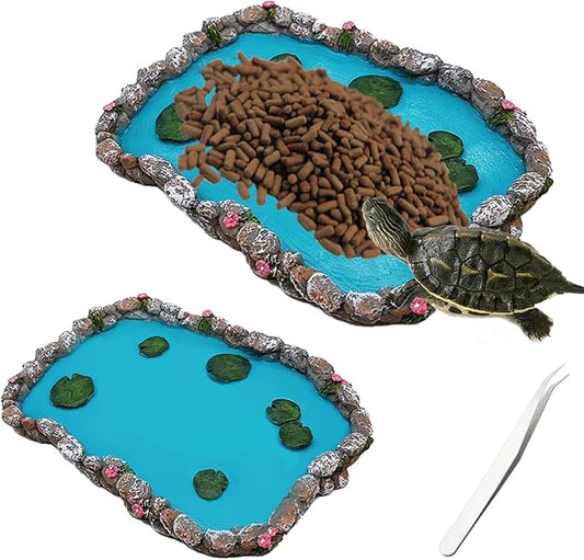 2PCS Reptile Feeding Dish Bearded Dragon Food Bowl Reptile Water Bowl for Gecko, Tortoise, Snake, Hermit Crab,Frog, Lizard (Large＋Medium)