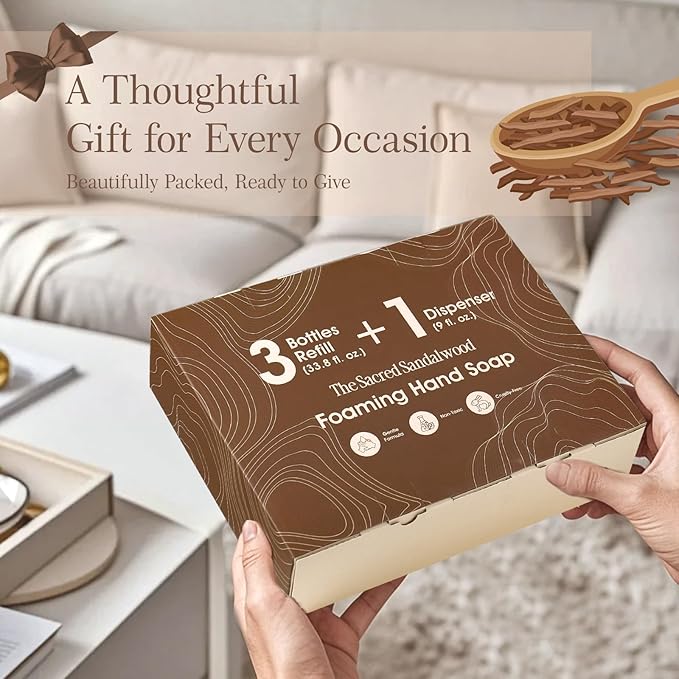 ROMIIE ZOI Foaming Hand Soap Refill Gift Set-3 Pack with Dispenser, Cruelty-Free and Biodegradable Formula, Moisturizing with Essential Oil for Sensitive Skin,Sandalwood Scent,(33.8 Fl Oz x 3)